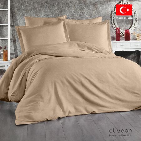 Комплект постельного белья Eliveon Евро linen хлопок/лен коричневый
