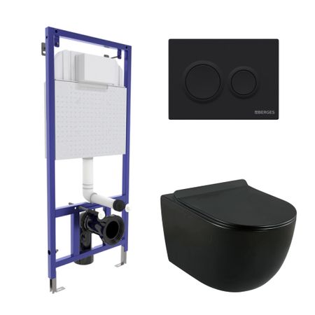 Комплект инсталляции Berges Balance с унитазом Lavelly Classic Black с кнопкой черной и сиденьем дюропласт микролифт быстросъем