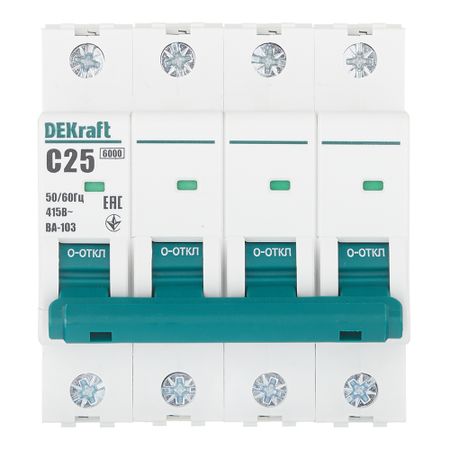 Автоматический выключатель модульный Dekraft BA-103 4Р 25А тип C 6 кА 230/400 В (12323DEK)