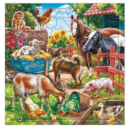 Настольная игра ГЕОДОМ Пазл фигурный на подложке На ферме