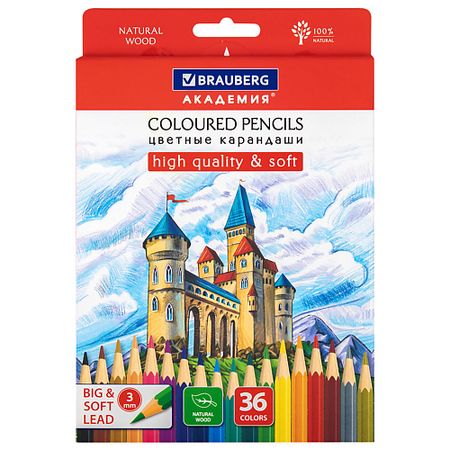 Набор карандашей BRAUBERG Карандаши цветные мягкие АКАДЕМИЯ мягкие резиновые мебельные ролики