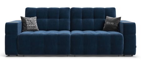 Диван BOSS.XO велюр Monolit синий / WOOD Rock