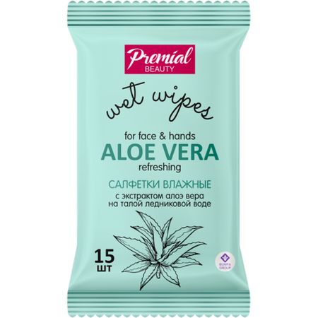 Салфетки влажные Premial vita active освежающие с экстрактом алоэ 15шт