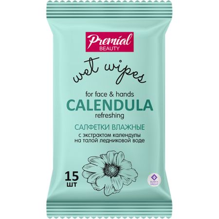 Салфетки влажные Premial vita active освежающий с экстрактом календулы 15шт