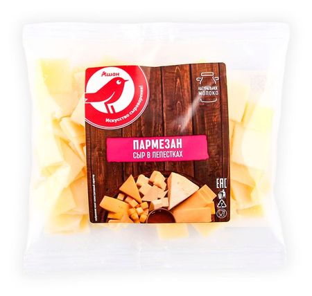 Сыр твердый АШАН Красная птица Пармезан в лепестках 40% БЗМЖ, 100 г