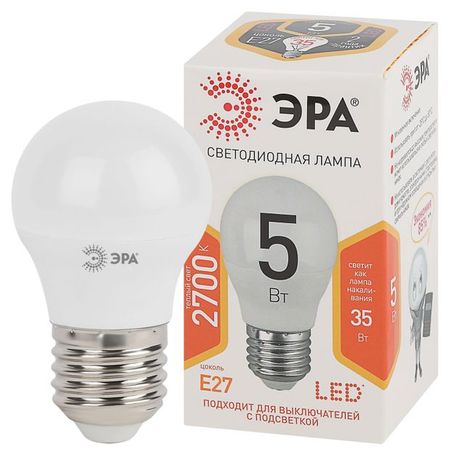 Лампа светодиодная ЭРА LED P45-5W-827-E27 Теплый белый