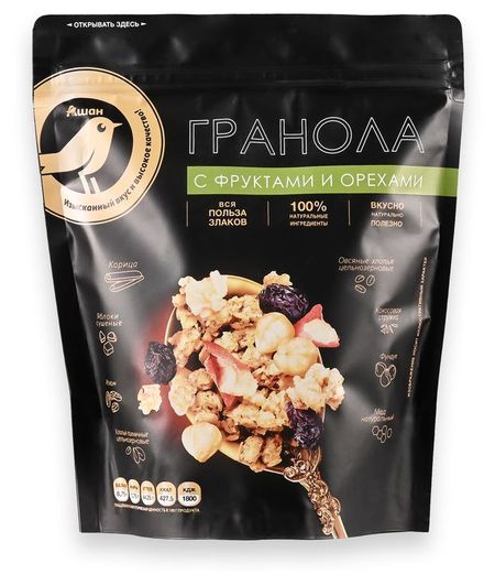 Гранола АШАН Золотая птица с фруктами и орехами, 280 г