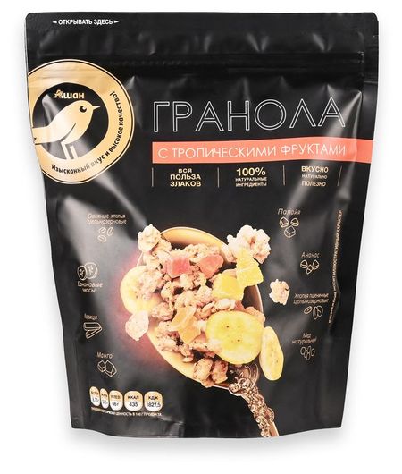 Гранола АШАН Золотая птица с тропическими фруктами, 280 г