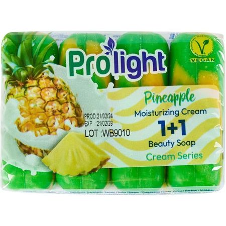 Мыло туалетное с увлажняющим кремом PROLIGHT 1+1 Сливочно-ананасовое, 4Х80 гр.