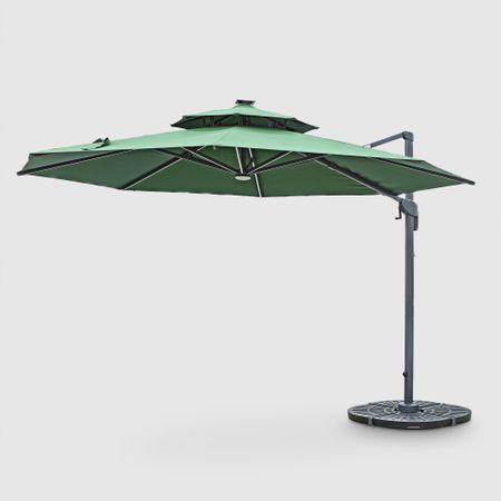 Набор зонт с кронштейном и утяжелителями Greenpatio с LED подсветкой зелёный 3,5х3,5 м