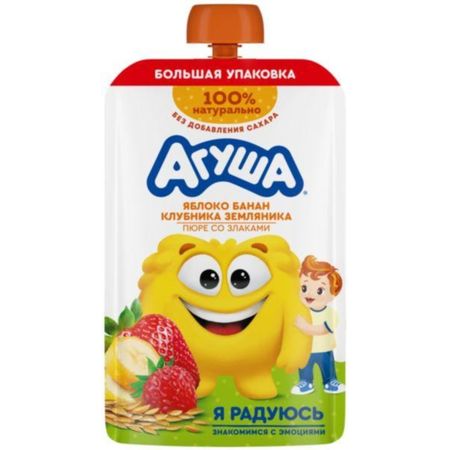 Пюре Агуша яблоко, банан, клубника, земляника, злаки 160 г