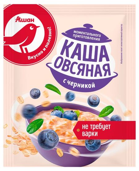 Каша овсяная АШАН Красная птица с черникой, 35 г