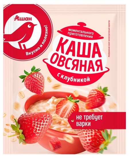 Каша овсяная АШАН Красная птица с клубникой, 35 г