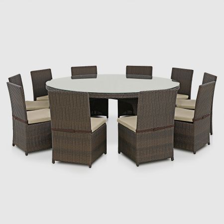 Комплект мебели Ns Rattan Round из искусственного ротанга коричневый с бежевым 11 предметов