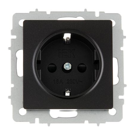 Розетка IEK Brite РС14-1-0-БрЧ встраиваемая черная со шторками (BR-R14-16-K02)