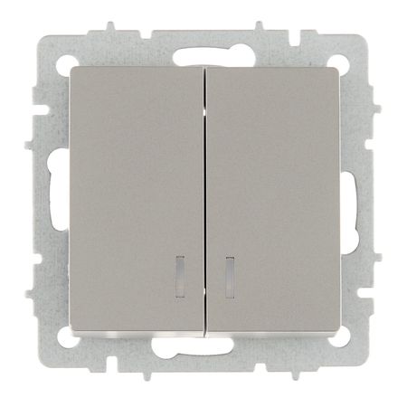 Выключатель IEK Brite ВС10-2-1-БрС двухклавишный встраиваемый сталь с подсветкой (BR-V20-1-10-K46)