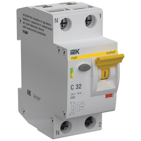 Устройство защиты от дугового пробоя IEK Karat УЗДП 1P+N 32А 230 В на DIN-рейку с автоматическим выключателем (KA-DP11-1-032-C)