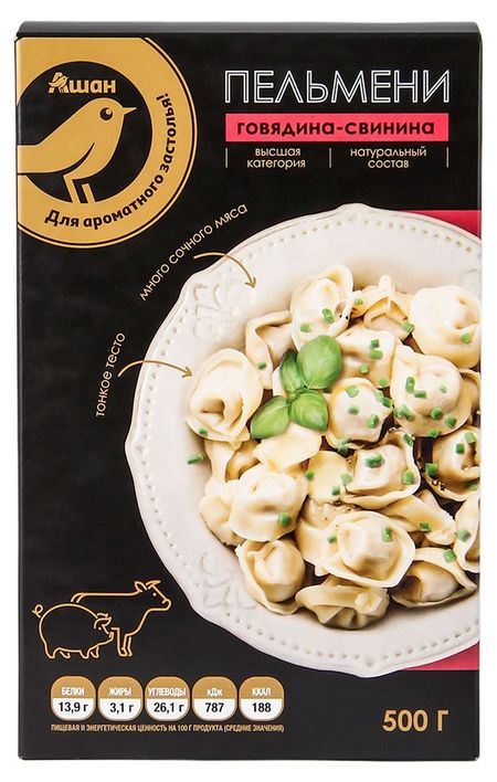 Пельмени АШАН Золотая птица с говядиной и свининой категории А, 500 г