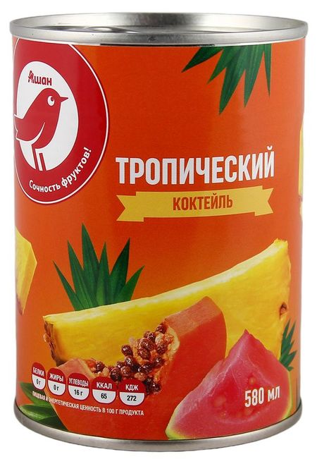 Тропический коктейль АШАН Красная птица ломтики Таиланд, 580 мл