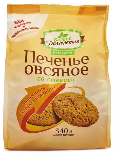 Печенье овсяное Баланс Долголетия со стевией, 340 г