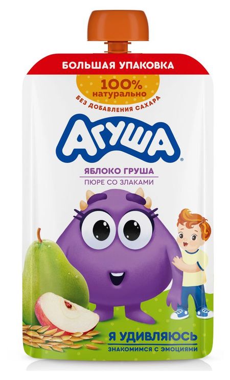 Пюре фруктовое Агуша яблоко-груша-злаки с 8 мес., 160 г