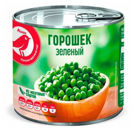 Горошек зеленый АШАН Красная птица, 400 г