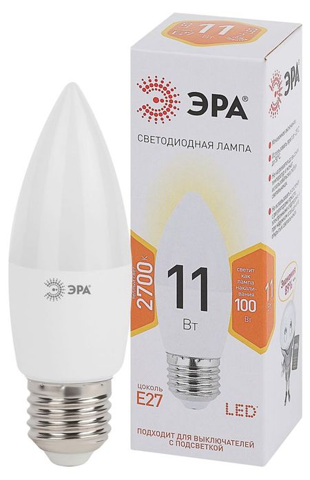 Лампа светодиодная ЭРА LED B35-11W-827 E27 теплый свет