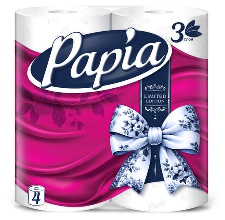 Туалетная бумага Papia белая 3 слоя, 4 рулона