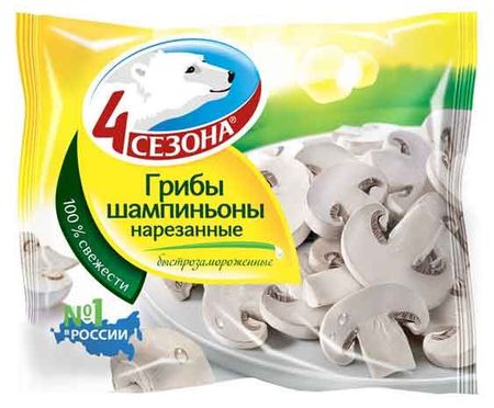 Грибная смесь Грибы Шампиньоны 4 Сезона нарезанные замороженные, 400 г