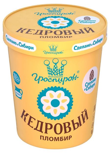 Мороженое сливочное Гроспирон Пломбир кедровый с кедровыми орехами БЗМЖ, 410 г