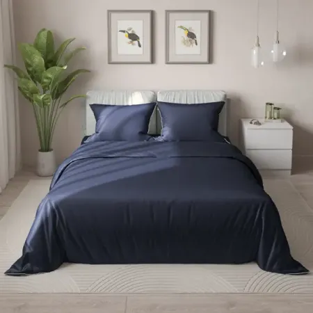 Комплект постельного белья Amore Mio Denim семейный тенсель синий