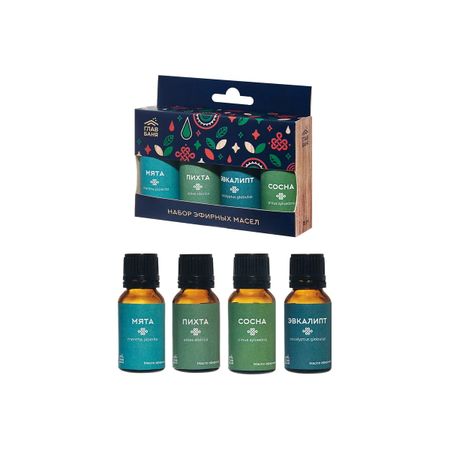 Набор масел эфирных ГлавБаня пихта, мята, сосна, эвкалипт, 4x15 мл Б7001