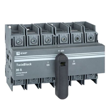 Выключатель-разъединитель EKF TwinBlock 3P 80А 400-690 В на DIN-рейку (tb-s-80-3p-rev)