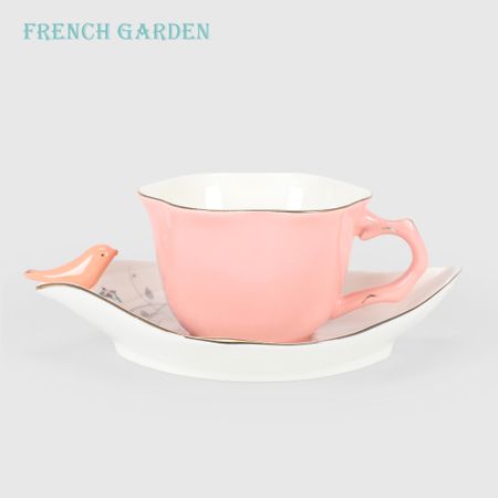 Чашка чайная French garden Lovebirds 230 мл, блюдце, розовый