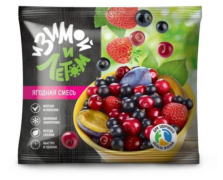 Фруктово-ягодная смесь Ягодная И зимой и летом Черная смородина Слива половинки Клубника Вишня без косточки замороженная, 300 г