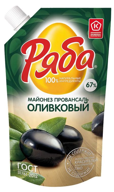 Майонез провансаль Ряба Оливковый охлажденный 67% ГОСТ, 192 г