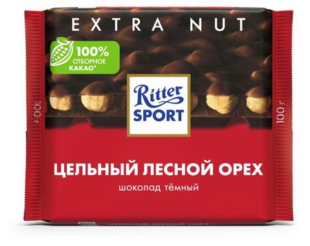 Шоколад Ritter Sport темный цельный лесной орех Германия, 100 г