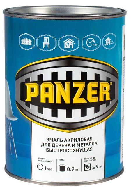Эмаль акриловая Panzer для дерева и металла Белая, 0,9 кг
