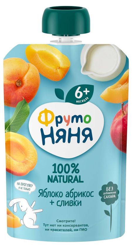 Пюре ФрутоНяня из яблок и абрикосов со сливками с 6 мес., 90 г