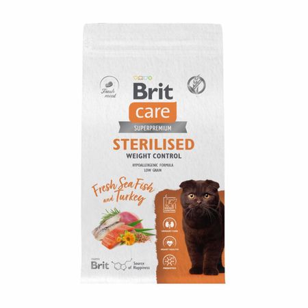 Сухие корма Брит Кеа Сухой корм с морской рыбой и индейкой для стерилизованных кошек, контроль веса (1.5 кг)