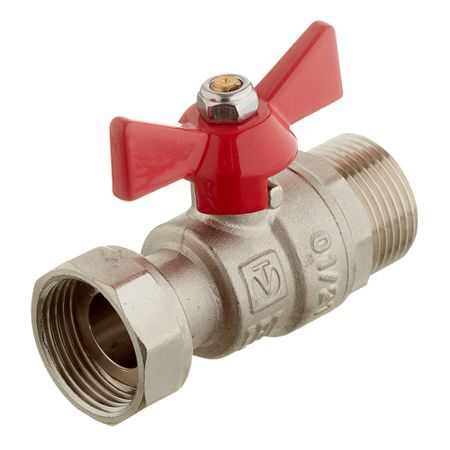 Кран шаровой латунный Valtec 3/4 ВР(г) х 3/4 НР(ш) проходной бабочка с накидной гайкой прямой (VT.260.N.0505)