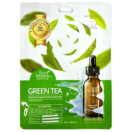 Маска для лица ECOBRANCH Ампульная тканевая маска с зеленым чаем мультидэй нейчес баунти мультивитамин комплекс с зеленым чаем 50 шт таблетки