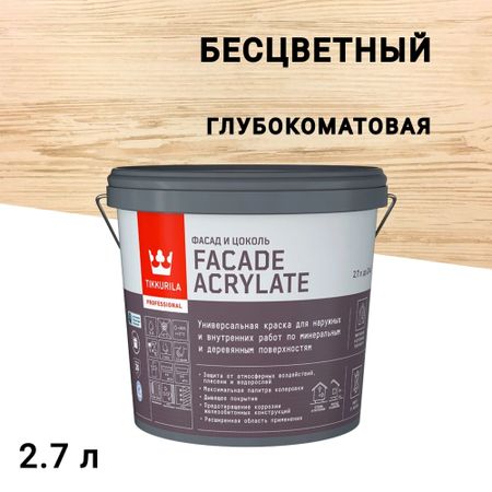 Краска фасадная Tikkurila/Tikkivala Facade Acrylate база C бесцветная 2,7 л