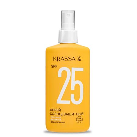 Спрей солнцезащитный Krassa SPF 25, 150 мл, водостойкий с Пантенолом и Витамином Е спрей жидкий пластырь с пантенолом и серебром афапласт плюс 60мл