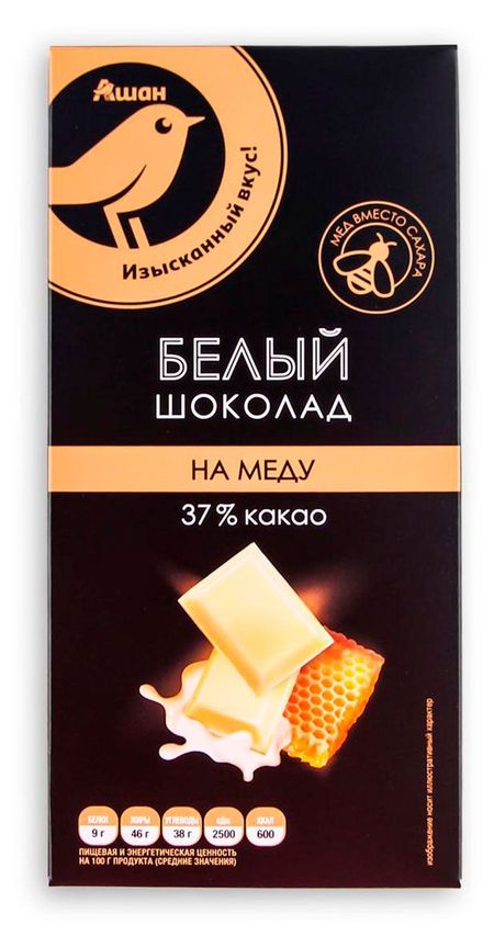 Шоколад АШАН Золотая птица белый на меду, 70 г