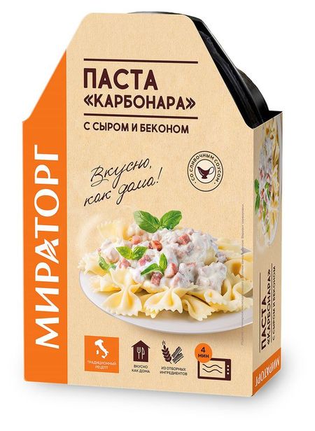 Паста Карбонара Мираторг с сыром, беконом и сливочным соусом замороженная, 260 г