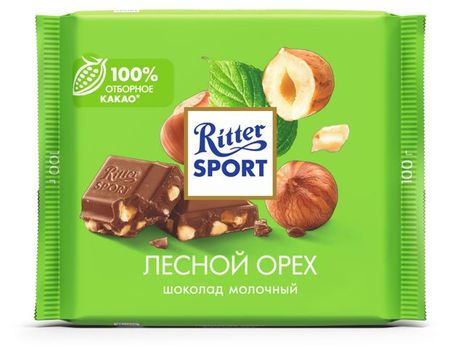 Шоколад Ritter Sport Лесной орех молочный с орехом лещины Германия, 100 г