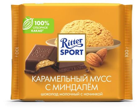 Шоколад Ritter Sport Карамельный мусс молочный с миндалем Германия, 100 г