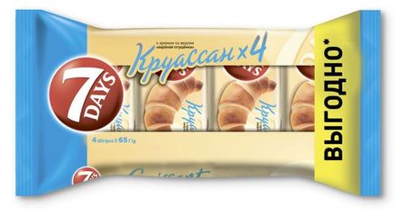 Круассаны 7Days с кремом со вкусом варёная сгущенка, 4 х 65 г