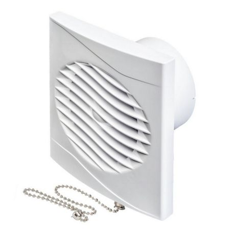 Вентилятор осевой Эвент Волна с тяговым выключателем с антимоскитной сеткой 157х157 мм d100 мм белый